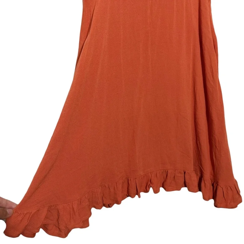 Forever21 Boho Mini Sun Dress Flutter Sleeve Smocked Waist Orange Size Small NWT - Picture 5 of 8